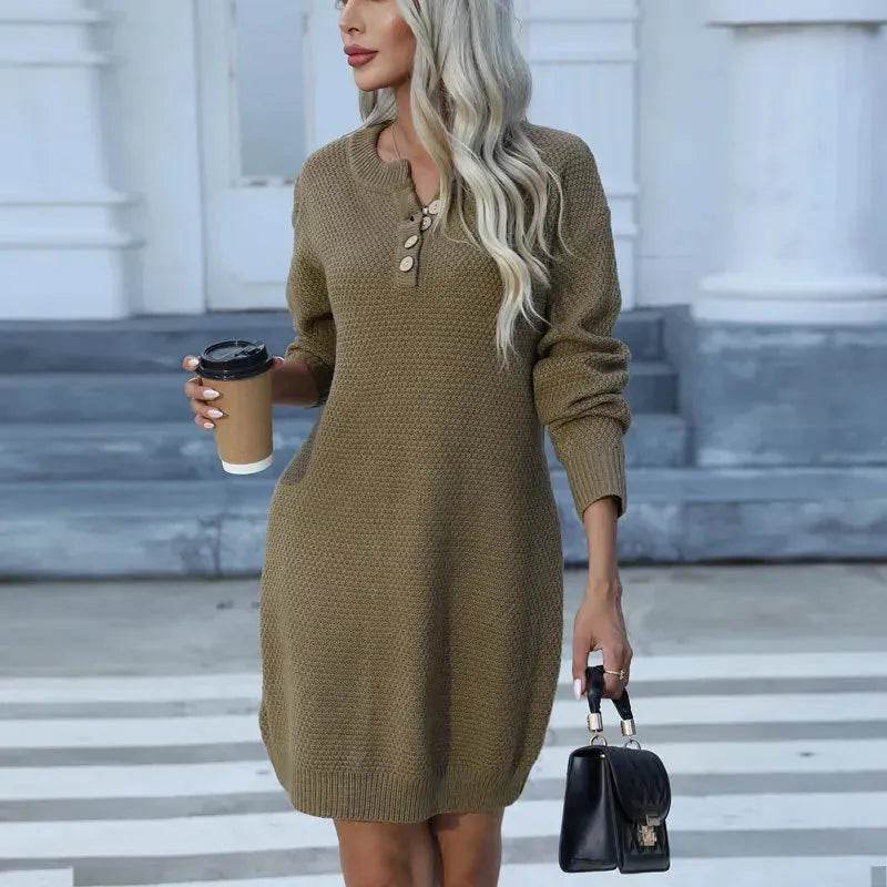Autumn Winter Knitted Pullover Mini Sweater Dress - www.Shopthatapp.com