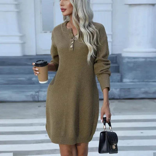 Autumn Winter Knitted Pullover Mini Sweater Dress - www.Shopthatapp.com