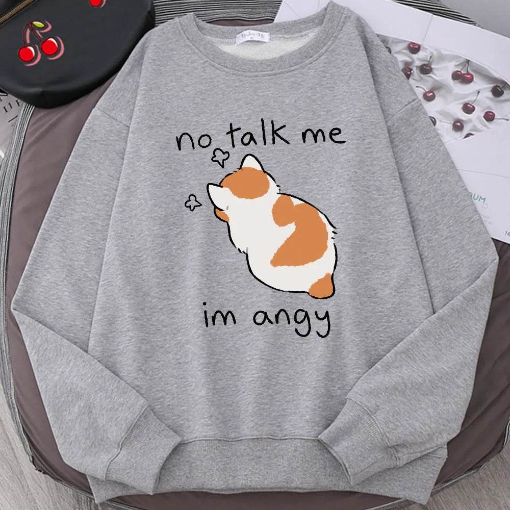 Women Chic Casual No Flattering Cat Print Crew Neck Sweatshirt - www.Shopthatapp.com