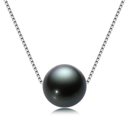 Natural Perfect Circle Strong Light Tahitian Black Pearl Pendant S925 Silver Necklace - www.Shopthatapp.com