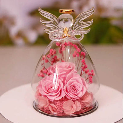 Eternal Flower Gift Box Angel Glass Cover Dried Rose Gift Box For Christmas New Year Valentine's Day Home Decor - www.Shopthatapp.com