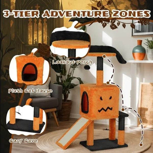 39.4 Halloween Cat Tree, Cat Tower Cat Tree For Indoor Cats With Spacious Cat Condo, Sisal Scratching Posts, Hanging Toys, Orange  Black - www.Shopthatapp.com