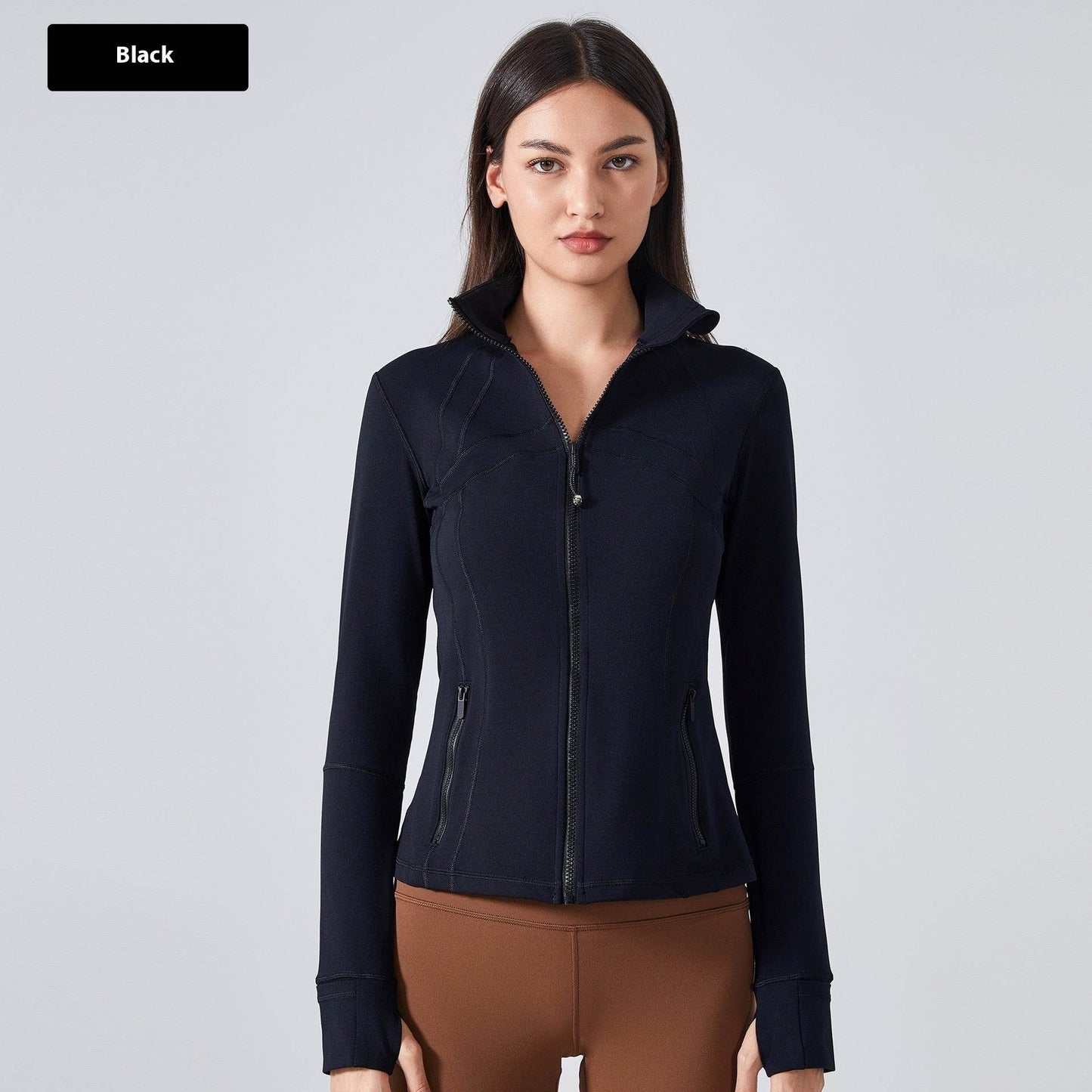 Long Sleeve Workout Tops for Women Halter Neck Zip Up gym top - www.Shopthatapp.com