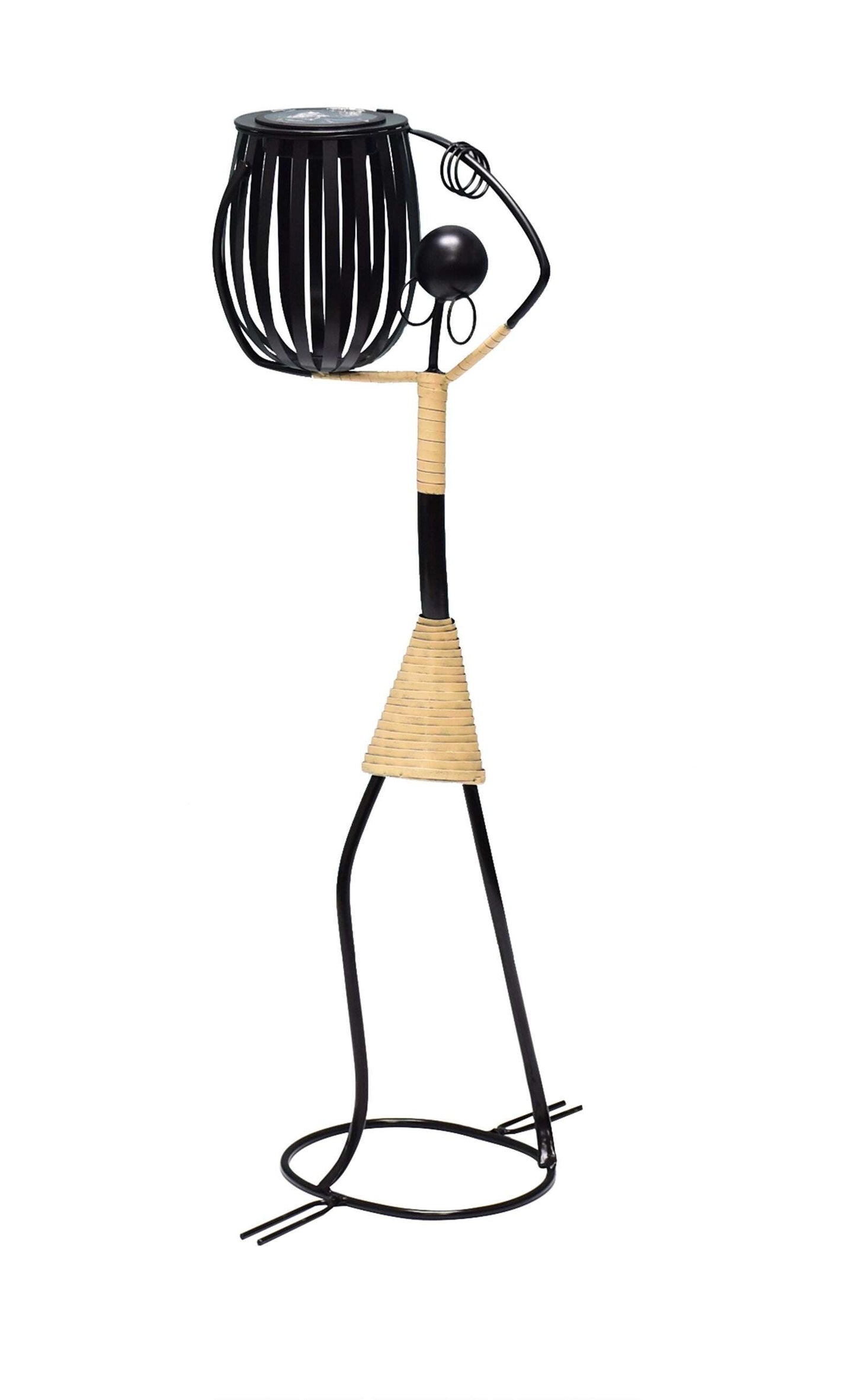 Abstract Tribal Lady Figurine Metal Sculpture On Shoulder with Solar light - Www.Shopthatapp.com