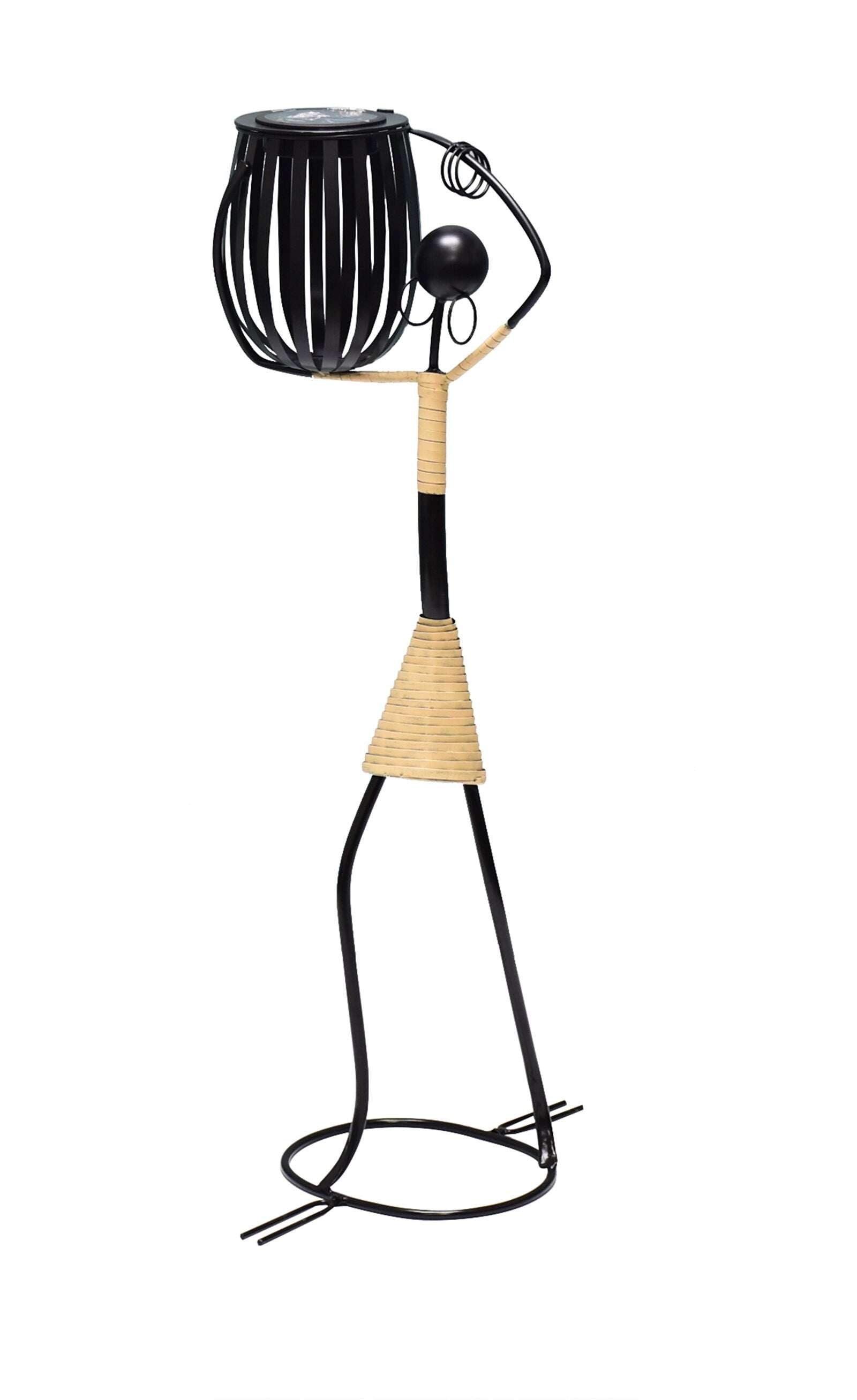 Abstract Tribal Lady Figurine Metal Sculpture On Shoulder with Solar light - Www.Shopthatapp.com