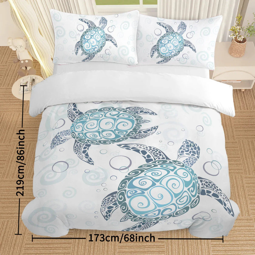 Sea Turtle Bedding Aqua Teal Blue Duvet Cover Sets Beach Turtle Bed Sets Ocean 3 Piece Turtle Themed Comforter Cover With 2 Pillowcases Twin Full Queen King Size - www.Shopthatapp.com
