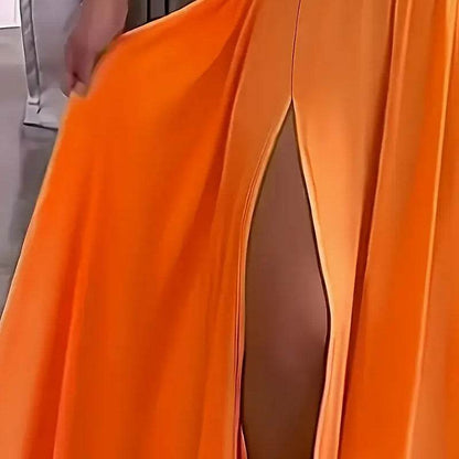 Elegant V Neck Summer Maxi Slit Dress Spaghetti Strap High Slit Long Dress - www.Shopthatapp.com