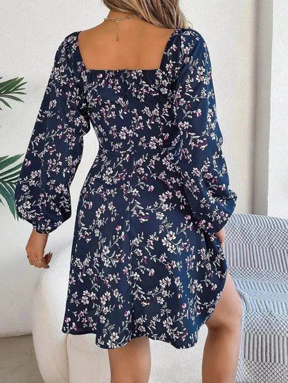 Casual Summer Floral Mini Dress Lantern Sleeve  Skater Dress - www.Shopthatapp.com