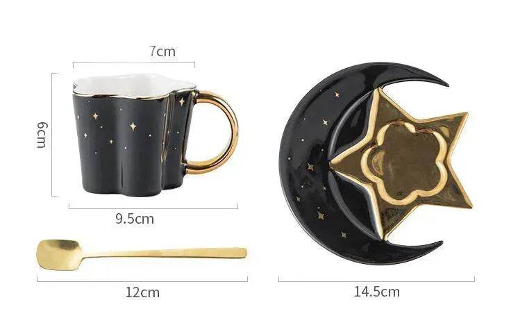 4pc set Creative Porcelain Ceramic Coffee Cup With Star And Moon Saucer - www.Shopthatapp.com