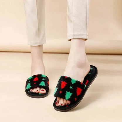 Christmas Tree Home Slippers Fashion Floor Bedroom Open-toe Plush Slippers For Women Fuzzy House Shoes - www.Shopthatapp.com