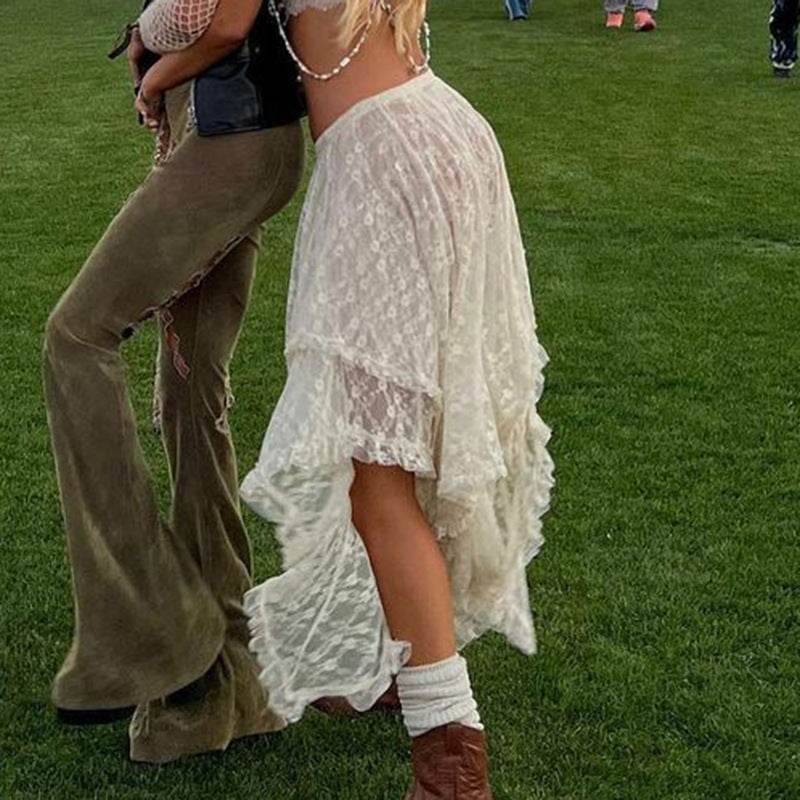 Fashionable Retro Trendy Irregular Midi Lace Skirt - www.Shopthatapp.com