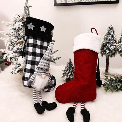 Red And Black Plaid Hanging Feet Stockings Christmas - www.Shopthatapp.com