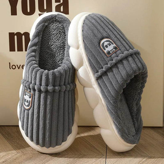 Winter Corduroy Slippers Home Bedroom Floor Plush Shoes Fashion Solid Color Non-slip Slippers For Women Men - www.Shopthatapp.com
