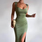 Slim Sleeveless Slit Dress With Back Tie Design Fashion Temperament Dresses For Women Clothing - www.Shopthatapp.com