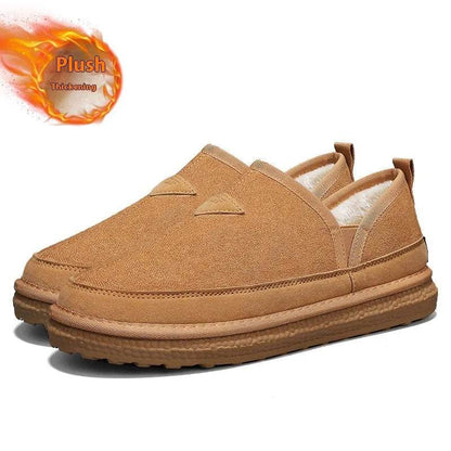 V-cut Fleece Snow Boots Winter Warm Round-toed Suede Ankle Boot Fashion Simple Non-slip Flat Cotton Shoes For Men - www.Shopthatapp.com