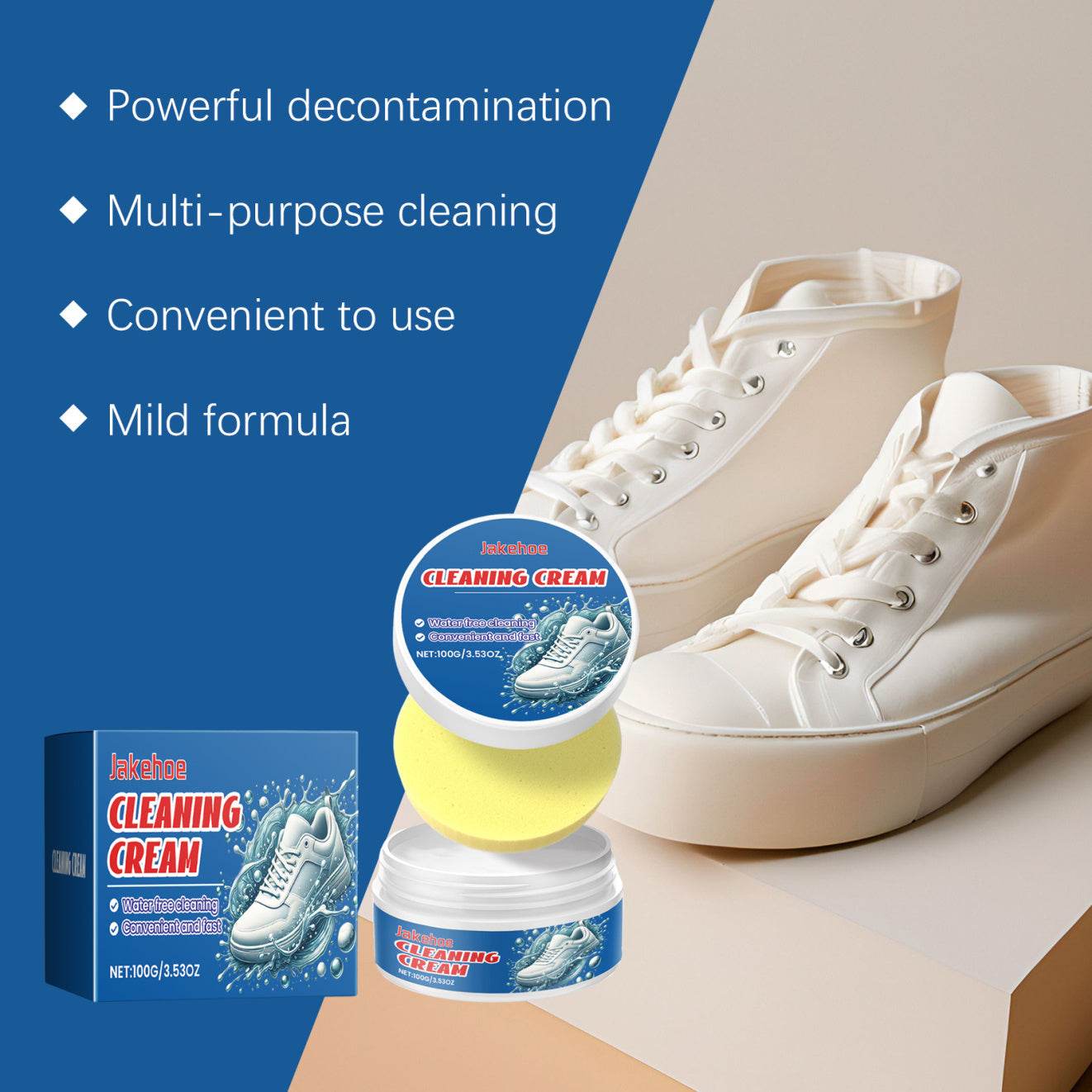 Jakehoe White Shoes Cleaning Balm Water-free Washing Brightening Stain remover - www.Shopthatapp.com