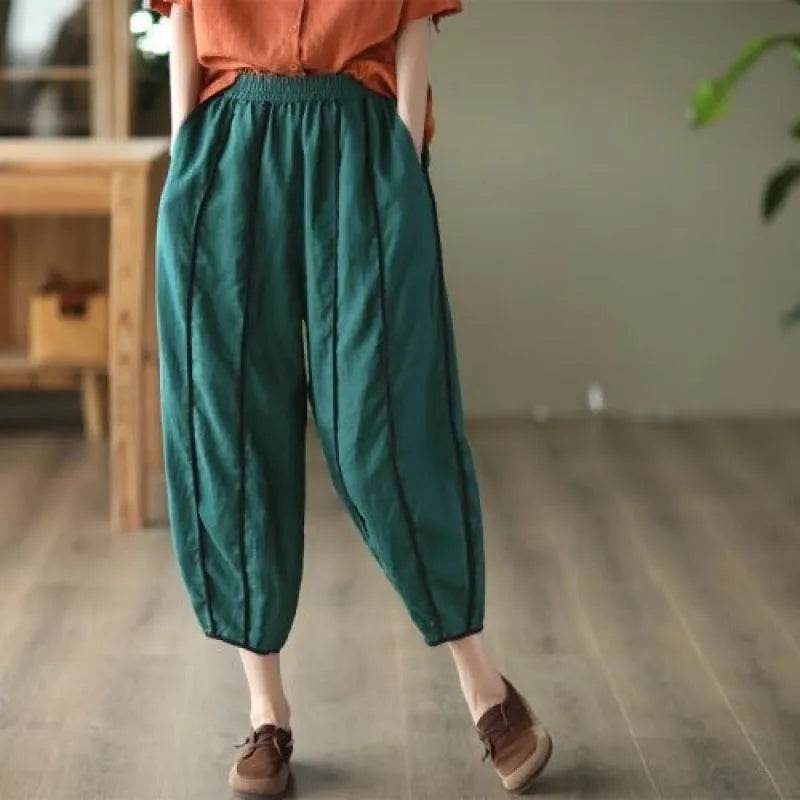 Summer Thin Striped Cotton And Linen Cropped trouser Pants For Women - www.Shopthatapp.com