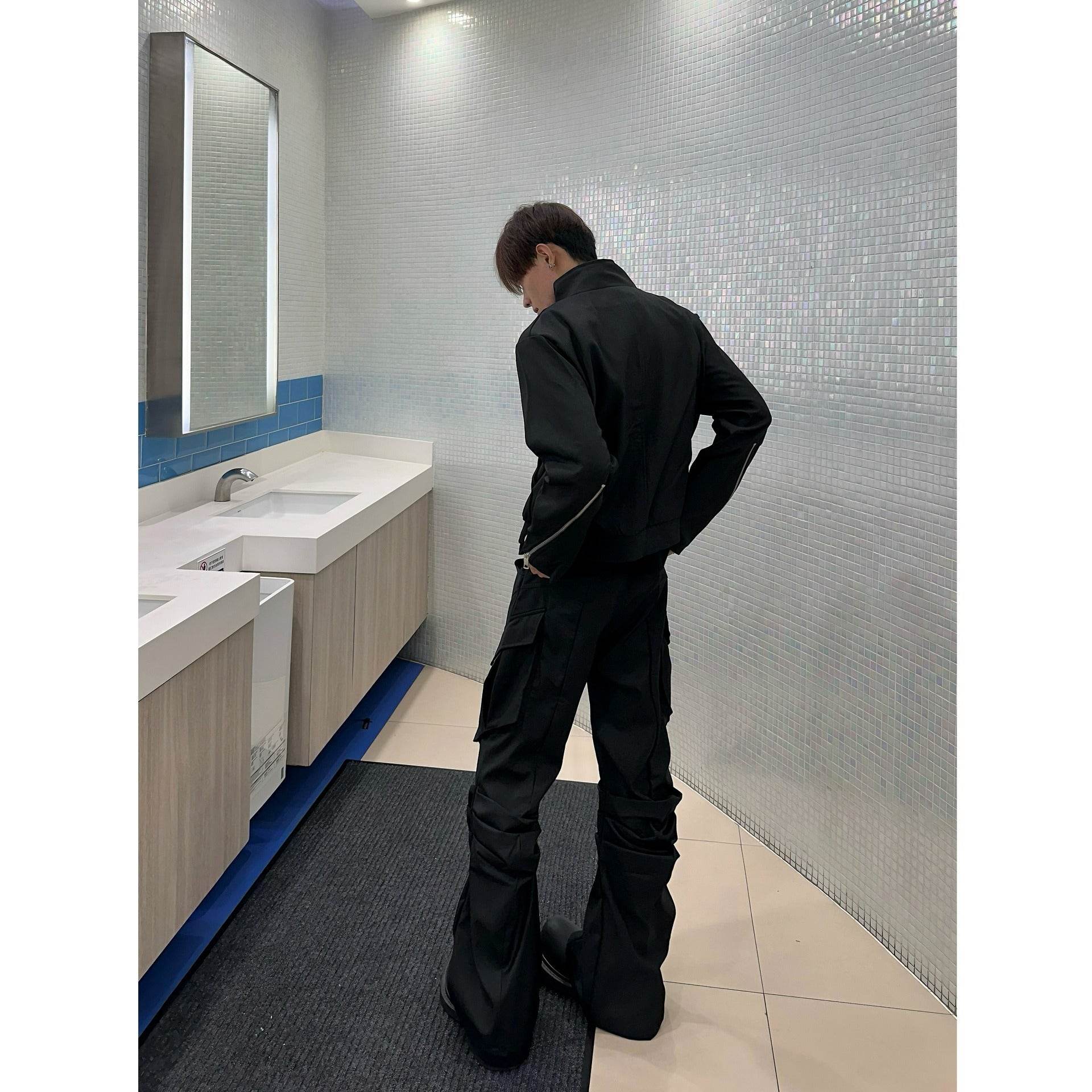 Large Pocket Pleated Black Y2K Cargo Pants Men - www.Shopthatapp.com