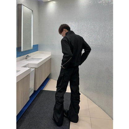 Large Pocket Pleated Black Y2K Cargo Pants Men - www.Shopthatapp.com