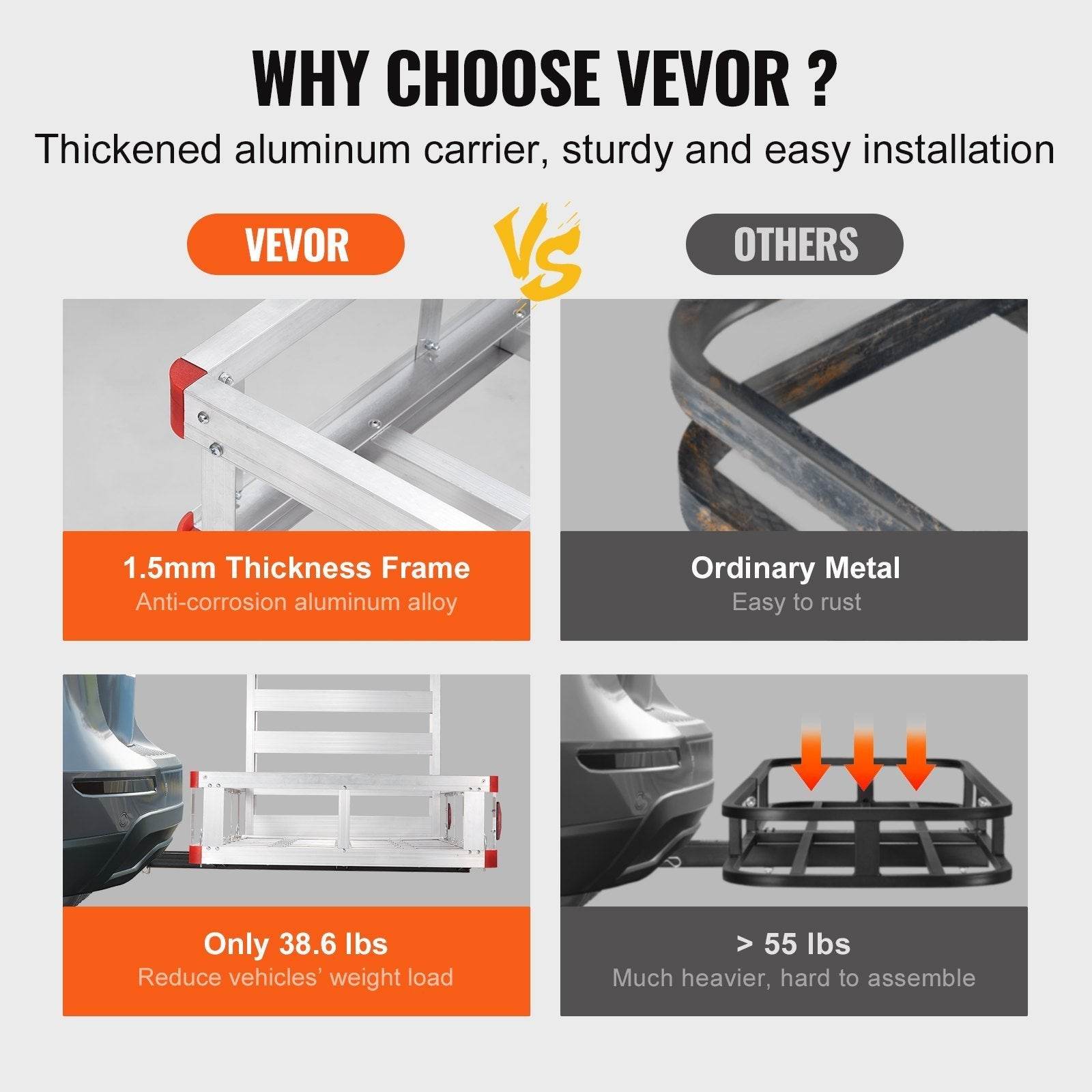 Hitch Cargo Carrier, 500lbs Capacity Trailer Hitch Mounted Cargo Basket, Aluminum Luggage Carrier Rack With Folding Ramp, Fits 2 Hitch Receiver For SUV Truck Pickup Camping - www.Shopthatapp.com