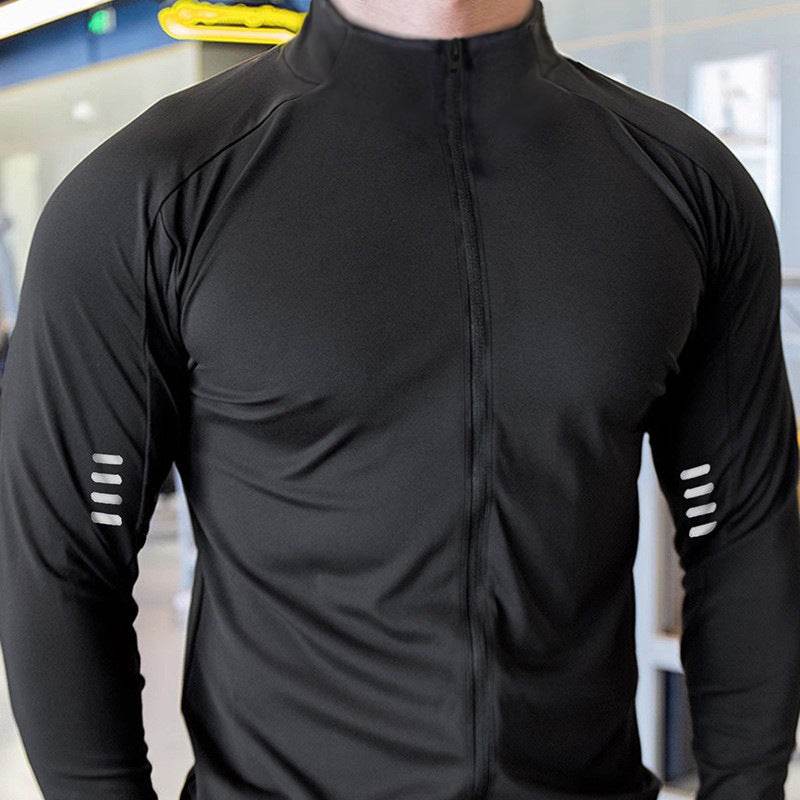 Muscle Fit Long Sleeve Zip Up Quick Drying Sport Workout Gym T-shirt for Men - www.Shopthatapp.com