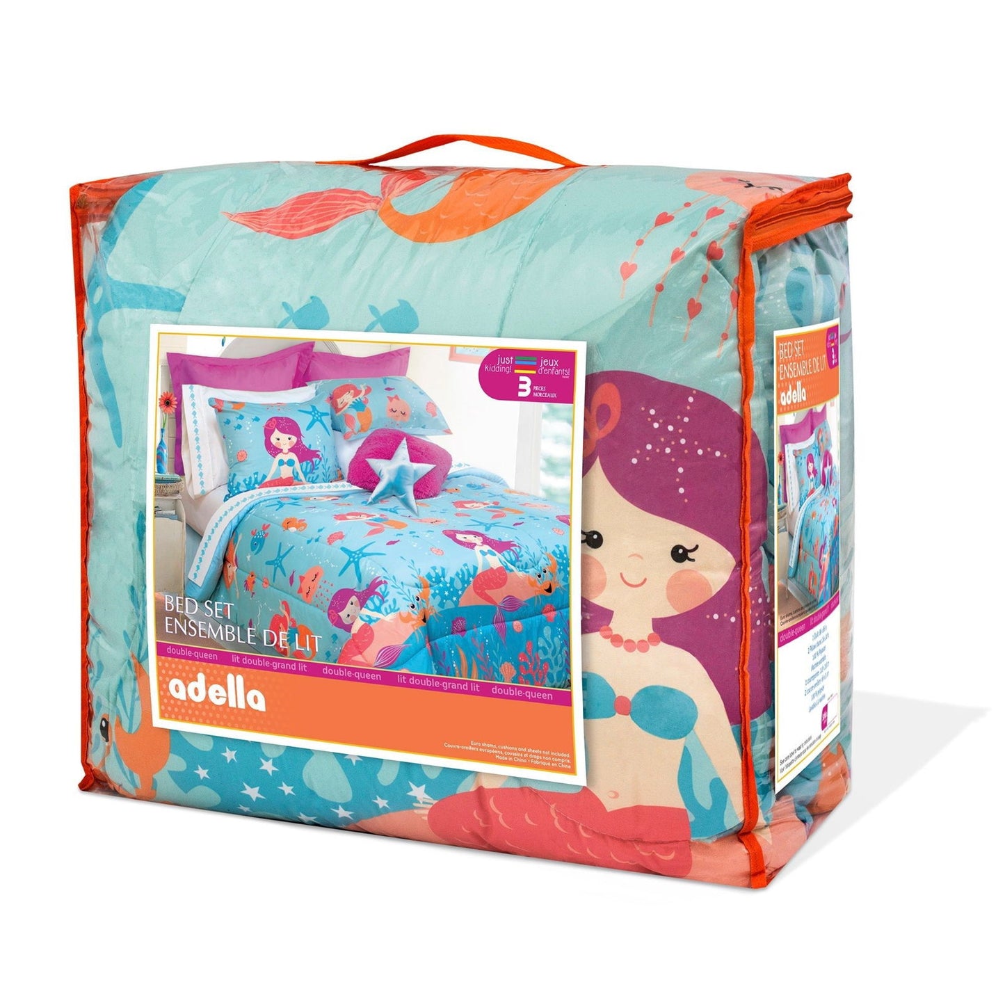 DecoElegance Adella mermaid bedding set featuring vibrant colors and whimsical mermaid designs