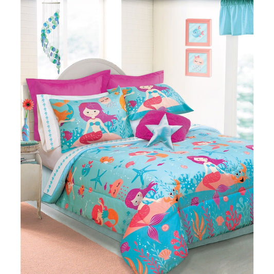 Colorful Adella mermaid bedding set with vibrant ocean patterns, perfect for children's bedrooms