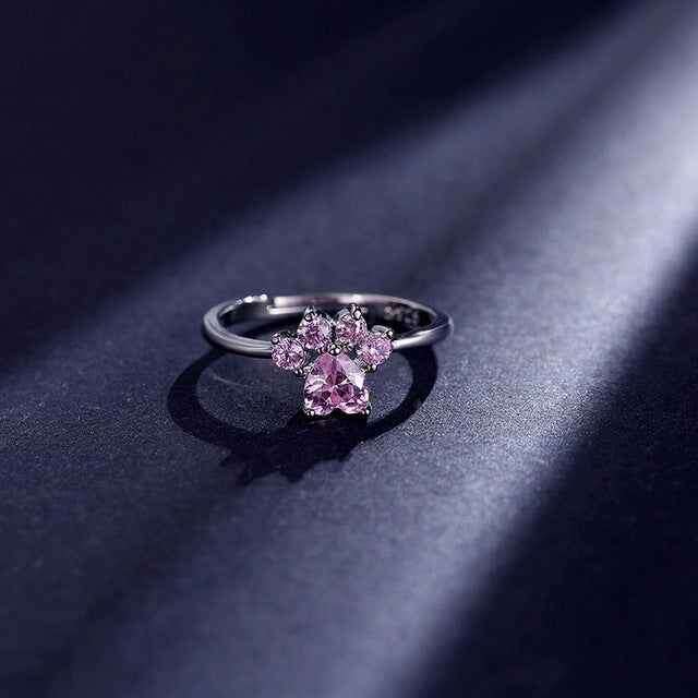 PetWithMe Adjustable Paw Ring with Sparkling Pink Gems