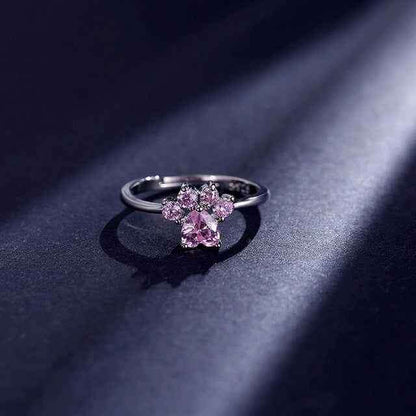 PetWithMe Adjustable Paw Ring with Sparkling Pink Gems