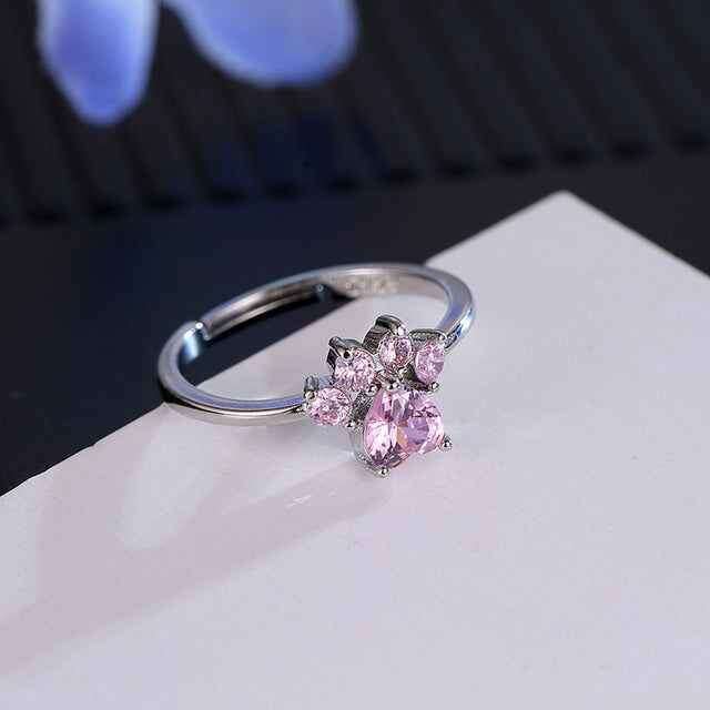 PetWithMe Adjustable Paw Ring with Sparkling Pink Gems