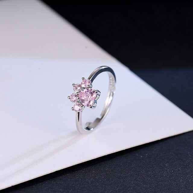 PetWithMe Adjustable Paw Ring with Sparkling Pink Gems