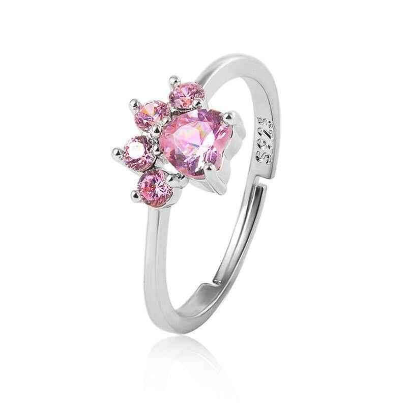PetWithMe Adjustable Paw Ring with Sparkling Pink Gems