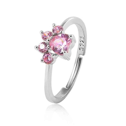 PetWithMe Adjustable Paw Ring with Sparkling Pink Gems