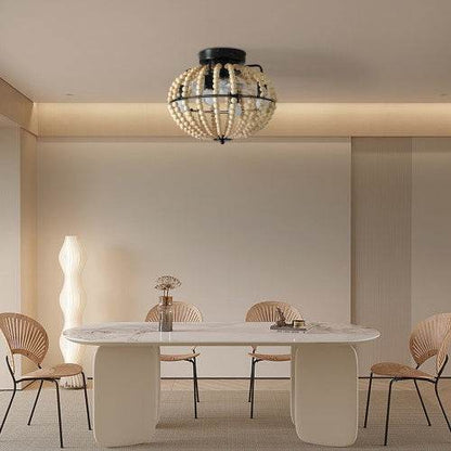 Beaded Fan Lamp Wooden Beaded Chandelier Oak White - www.Shopthatapp.com