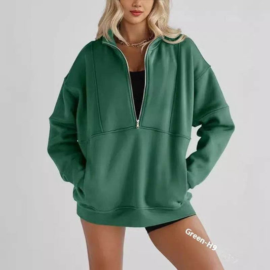 Women's Half Zipper Pocket Fashion Casual Exercise Oversized Sweatshirt Pullover - www.Shopthatapp.com