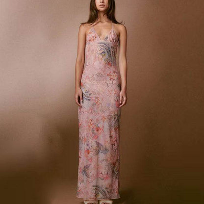 Halter neck Spaghetti Backless Butterfly Design Spring Summer long dress - www.Shopthatapp.com