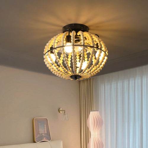 Beaded Fan Lamp Wooden Beaded Chandelier Oak White - www.Shopthatapp.com