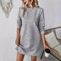 Casual Fashion Plain Round neck Long Sleeve Cashmere Mini Jumper Dress - www.Shopthatapp.com
