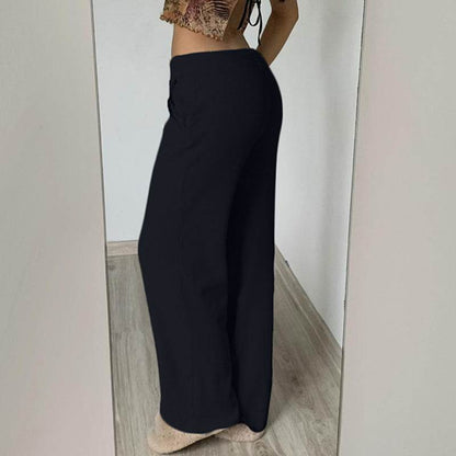 Pure Color Minimal Versatile Sports Style Low Waist Lace-up Draping Mop Straight-leg Trousers - www.Shopthatapp.com