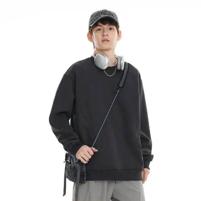 Retro plain Round Neck Pullover Sweater top For Men - www.Shopthatapp.com