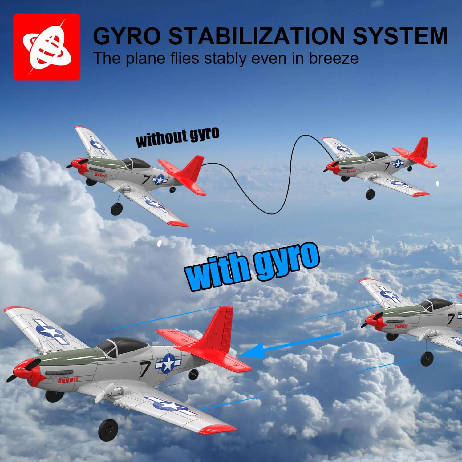 Mustang P51D 2CH Beginner RC Airplane with Gyro Stabilizer for Kids - www.Shopthatapp.com