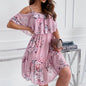 Flower Printed Ruffled Suspender Dress Summer Off-the-shoulder Strap Dresses Women - www.Shopthatapp.com