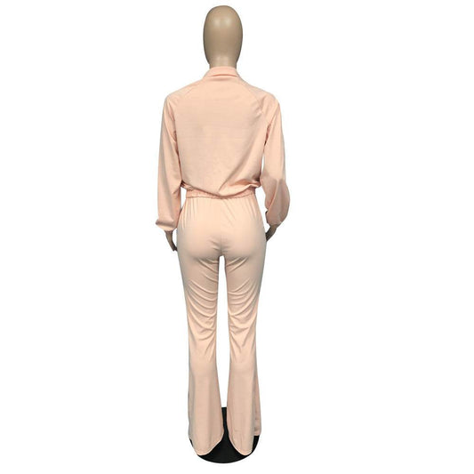 Women 2pcs Long sleeve Wide leg Pant set - www.Shopthatapp.com
