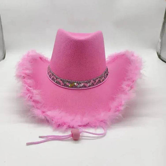 Trendy cowgirl hat Sequined Ribbon Upturned Eaves Raw Edge Denim Top Hat Pink Cowgirl Hat womens pink cowboy hat - www.Shopthatapp.com