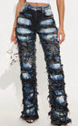 Teagan Two Tone Shredded Ripped Straight Leg Jeans Pant for women