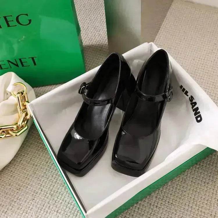 All-match Lolita Retro Patent Leather Thick High Heels Women for Women - www.Shopthatapp.com