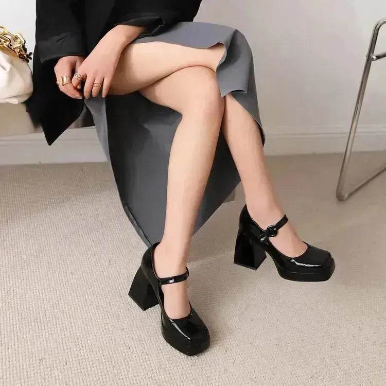 All-match Lolita Retro Patent Leather Thick High Heels Women for Women - www.Shopthatapp.com