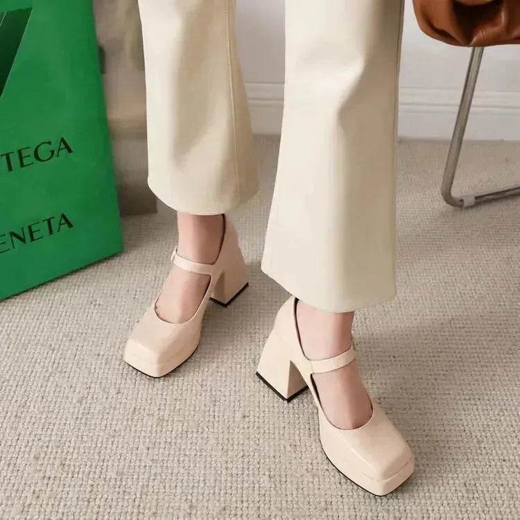 All-match Lolita Retro Patent Leather Thick High Heels Women for Women - www.Shopthatapp.com