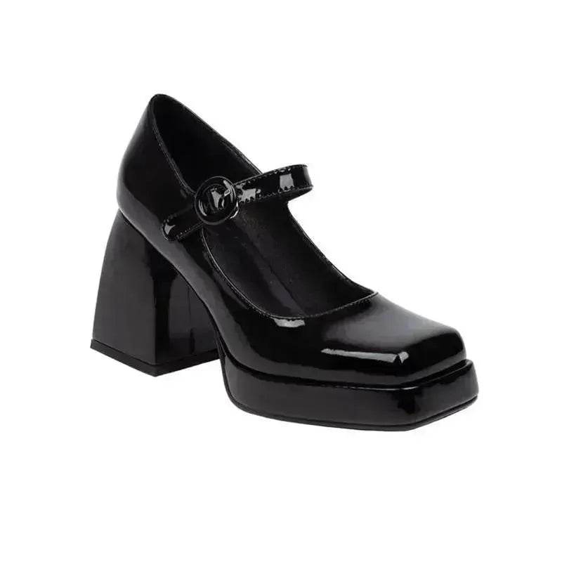 All-match Lolita Retro Patent Leather Thick High Heels Women for Women - www.Shopthatapp.com