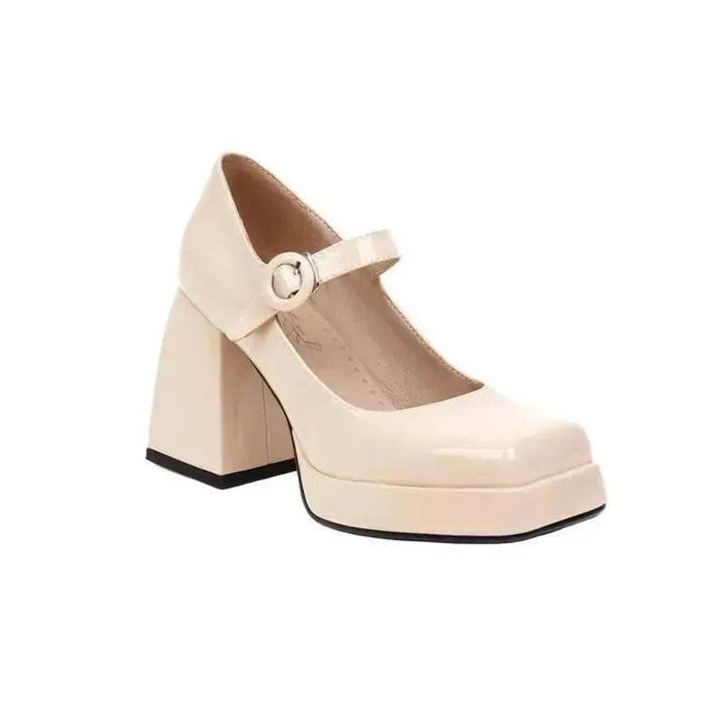 All-match Lolita Retro Patent Leather Thick High Heels Women for Women - www.Shopthatapp.com